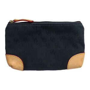 Dooney & Bourke Black Small Cosmetic Pouch Bag Canvas Leather Corners Monogram